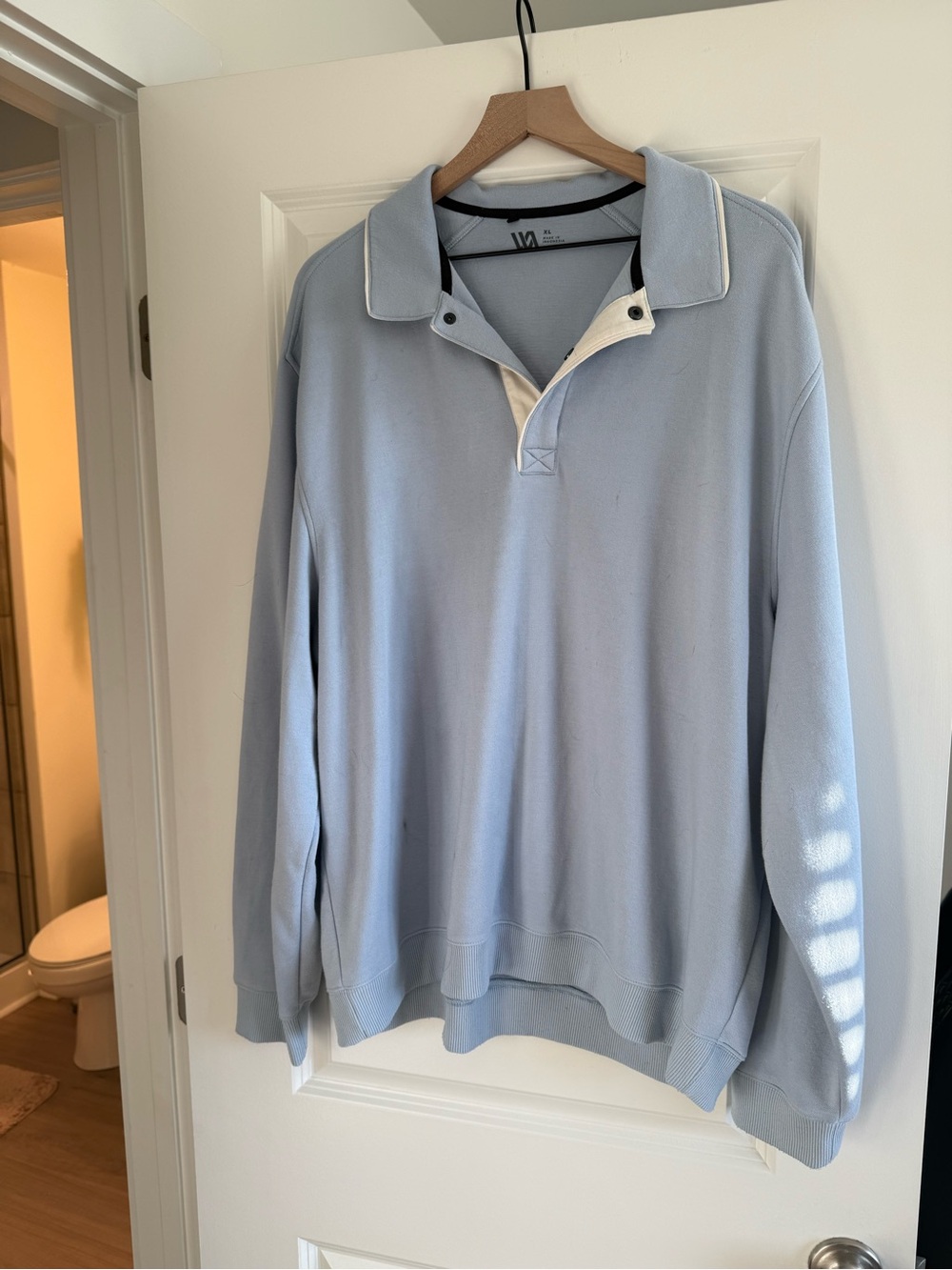 Light Blue Long-Sleeve Rugby Collar Sweater - Unbranded